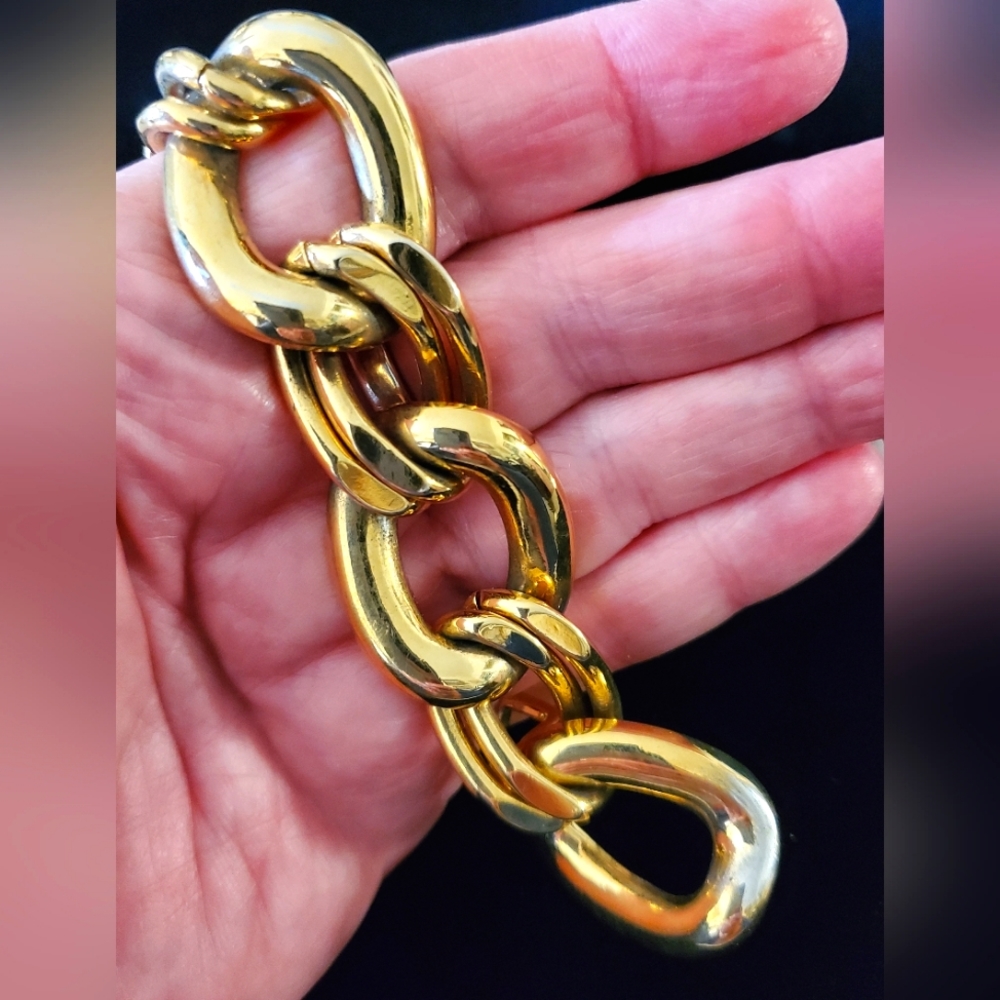 Napier Chunky Gold Tone Link Bracelet 1970s 1980s - Picture 4 of 9
